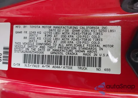 2008 Toyota Tacoma Prerunner V6 from USA, damaged, VIN 5TETU62N38Z549166